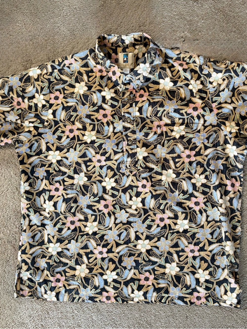 Kahala Floral Inverse Print on Black with Floral Accents Mens Size XXL